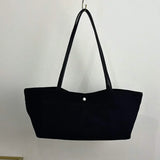 KYLETHOMASW  -  Minimalist Canvas Shoulder Tote Bag Women Thin Pu Strap Snap Button Small Handbag Daily Commute Shopping Casual Underarm Purse