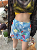 KYLETHOMASW  -  Y2k Fruit Print Mini Skirt Plaid Graphic Above Knee Skirts for Women Summer Fashion Hawaii Beach Style A-line Bottoms