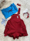 KYLETHOMASW  -  New Japanese Kawaii Women's 2 Piece Sets Vintage Y2k Blue Tops + Red Suspender Pants Fashion Female Chic Korean Popular Clothes
