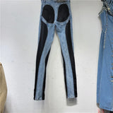 Kylethomasw Women's Denim Pants Contrast Color Slim Split Patchwork High Quality Thin Pencil Pants Autumn New Fashion