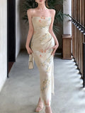 KYLETHOMASW  -  French Elegant Print Dress for Women Sleeveless Vintage Split Dresses Fashion Slim Sling Sweet New Summer Dress Korean