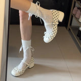 KYLETHOMASW  -  Cute Polka Dot Thick Heel Women Mary Jane Shoes Designer Buckle Strap Pumps Ladies Eelgant Butterfly-knot Dress Single Shoes