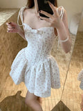 KYLETHOMASW  -  French Sweet Floral Suspender Lace Dress Female Summer New Fashion Vintage Casual Waist Bow Fluffy Short Dresses Women