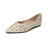 KYLETHOMASW  -  Pearl Rhinestone Decoration Flat Shoes Women Soft Leather Pointed Toe Ballet Flats Comfort Commuter Office Mary Jane Loafers