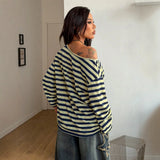 KYLETHOMASW  -  New Fashionable Asymmetric Shoulder Bared Casual Top for Women Spring Autumn Comfortable Loose Polyester Knitted T-Shirt