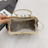 KYLETHOMASW  -  Handbag with Floral Print Gold Ring Handle with Rhinestones & Pearl Chain Tassel Decor Women's Evening Clutch Purse