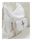 KIylethomasw Vintage Grunge Y2k Handbags Women Hot Girls Pockets PU Leather White Backpacks Ladies Harajuku Crossbody Bags Aesthetic