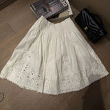 KYLETHOMASW  -  Korean Style Fashion Vintage Elegant Cutout Embroidered White A-Line Midi Skirt Summer Sweet Kawaii Ruffle Mini Skirts for Women