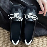 KYLETHOMASW  -  Novelty Lace Up Ballet Sneaker Flats Women Square Toe Splicing Design British Style Mary Jane Shoes Cozy Non-Slip Designer Pumps