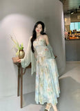 KYLETHOMASW  -  New Design Large Size Women's Dress Set Neck Hanging Strap Dress Meat Hiding Cardigan Unique And Beautiful Casual Wear