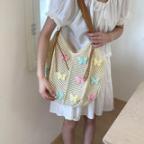 KYLETHOMASW  -  Cute Hollow Out Butterfly Knitting Bag Beach Handbag Tote Bag Beach Bag Large Capacity Bohemian Style Hollow Shoulder Bag Travel