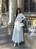 KIylethomasw Autumn Fashion White Knitted Dress Women Elegant Sexy Off Shoulder Slim A-Line Robe Korean Spring Casual Long Sleeve Clothing