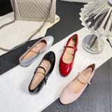 KYLETHOMASW  -  Shiny PU Leaather Flats Mary Janes Shoes Women Red Elegant Basic Pointed Toe Loafers Spring Autumn Daily Casual Black Shoes New