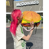 Kylethomasw Pu Leather Student Backpack Hamburger Kawaii Backpack High Capacity Cute Retro Women Bag School College Students