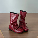 KYLETHOMASW  -  Vintage Flats Women Western Cowboy Boots Fashion Ladies Square Toe Pleated Knight Mid Calf Booties