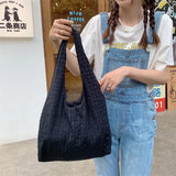 KIylethomasw New Hollow Plaid Large Capacity Canvas Shoulder Bag Women's Thin Student Bag Preppy Style Bag