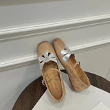 KYLETHOMASW  -  French-style sweet floral cut-out single buckle round-toe Mary Jane ballet flats for women, shallow single shoes