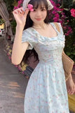 KYLETHOMASW  -  Summer French Sweet Floral Dress Women Puff Sleeve Slim Fit Lace Trim Waist Cinching Elegant Unique Design New Style Aesthetic