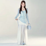 KYLETHOMASW  -  Summer 2PCS Sexy Spaghetti Strap Print Dress for Women Korean Fashion Slim Fit and Slimming Temperament Elegant Long Dress