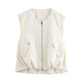 KYLETHOMASW  -  Autumn Women O Neck Front Zipper Loose Casual Vest Vintage Solid Sleeveless Outerwear