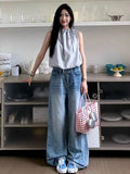 KYLETHOMASW  -  Y2k Vintage High Waisted Blue Washed and Distressed Jeans Women American Retro Streetwear Harajuku Baggy Trousers 2000s