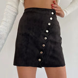 Kylethomasw Women's Sexy Spicy Girl Suede Skirt New Fashion Hot Selling Single Breasted Buttocks Wrapped Short Skirt Vintage Gothic Harajuku