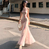 KYLETHOMASW  -  Summer Sexy Spaghetti Strap Fairy Dress for Women Print Slim Fit Temperament Elegant Trumpet Mermaid Wrapped Buttocks Dress