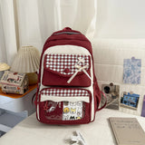KYLETHOMASW  -  Contrast Color Plaid Kawaii Embroidery Schoolbags High-capacity Sweet Students Ins Backpacks Japanese Women Transparent Ita Bags