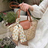 KYLETHOMASW  -  Women Straw Woven Tote Bag Summer Beach Bags Large Capacity Tote Clutch Bags with Ribbon Chic Hobo Bag for Party Vacation