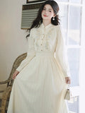 KYLETHOMASW  -  Vintage Fairy Embroidery Midi Dress Female Elegant French Party Midi Dress Stand Collar Puff Sleeve Evening Robe Vestidos Women