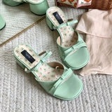 KYLETHOMASW  -  Sweet Women Sandals Summer Square Toe High Heels Shoes Outdoor Street Style Trend Open Toe footwear Elegant Dress pumps