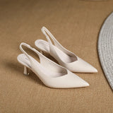 KYLETHOMASW  -  Elegant Slingback High Heels Sandals Woman Rear-Strap Shoes Ladies Office Dress Shiny Leather Pumps Pointed Toe Cut-Out Tacones