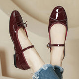 KYLETHOMASW  -  Hook&Loop Flats Mary Janes Women Round Toe Bowtie Ballets Shoes Ladies Red Japanned Leather Loafers Daily Office Mocassines