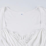 KYLETHOMASW  -  Pure Desire Spicy Girl White Lace Splice Knitted Top Summer Self-built Station New Pleated Slim Fit V-neck T-shirt Women