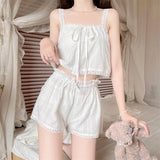 KYLETHOMASW  -  Sweet Pink Pajama Set for Women's Summer Pure Cotton Camisole Vest Elastic Waist Wide Leg Shorts Two-piece Set