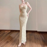 KYLETHOMASW  -  Jacquard Elegant Maxi Dress Women Square Collar Shirring Backless Sleeveless Midnight Prom Party Hipster Skinny Vestidos