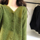 KYLETHOMASW  -  Autumn New V Neck Knitted Cashmere Cardigan Women Korean Casual Solid Color Single Breasted Long Sleeved Sweater Outwear T470