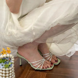 KYLETHOMASW  -  Party Sexy Ladies High Heels Pumps Slides Shoes Female Slip On Footwear Luxury Fashion Rhinestones Women Thin Heels Shoes