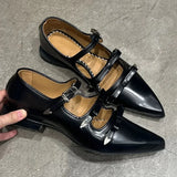 KYLETHOMASW  -  Japanese metal buckle bow Mary Jane shoes sweet and cool pointed leather shallow flat shoes women