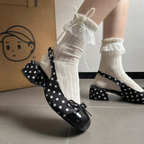 KYLETHOMASW  -  Sweet Style Polka Dot Bow Thick Heel Shallow Mouth Single Shoes Spring New High-heeled Mary Jane Shoes with Single Strap