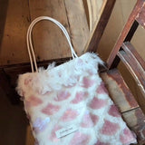 KYLETHOMASW  -  Ins Korean Sweet Feather Sequin Tote Bag Women Large Capacity Patchwork Pink Shoulder Bag Ladies Fashion Harajuku Handbag