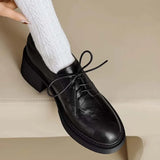 KYLETHOMASW  -  Womens Cowhide Lace Up Flat Shoes Oxford Round Toe Retro British High-Quality Soft Comfortable All Season Daily Shoes