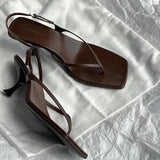 KYLETHOMASW  -  Retro Square Toe Clip Toe Sandals Kitten Heel Back Strap Brown Solid Concise French Style Sexy Fashion Women Shoes Summer Casual