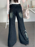 KYLTHOMASW  -  Women's Blue Baggy Jeans Aesthetic Vintage Oversize Cowboy Pants Harajuku Straight Denim Trousers Y2k 2000s Trashy Clothes 2024