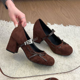 KYLETHOMASW  -  New Spring Thick Heel Women Mary Jane Shoes Fashion Rhinestone Buckle Strap Shoes Ladies Outdoor Elegant Dress Pumps