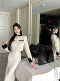KYLETHOMASW  -  Autumn French High Street 2 Piece Set Women Korean Fashion Casual Party Suits Female Chic Long Sleeve Tops + Solid Skirt