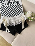 KYLETHOMASW  -  Lace Patchwork Black Shorts Women Bow Elastic Waist Sexy Girl Tight Short Pants Summer Ballet Style Chic Kawaii Clothes