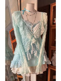 KYLETHOMASW  -  Summer Floral Lace Vintage Fairy 3 Piece Sets Woman Sweet Sleeveless High Waist Elegant skirt Suit Female Korean Fashion