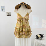 KYLETHOMASW  -  Vacation Spicy Girl Pure Desire Style Floral Camisole Vest Women Summer 2025 Ruffled Edges Loose Age Reducing Top