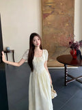 KYLETHOMASW  -  Women Summer Vintage Sweet Chic High Waist Elegant Party Dresses Fairy Solid Short Sleeve Slim Lace-up Beach Maxi Dress Vestidos